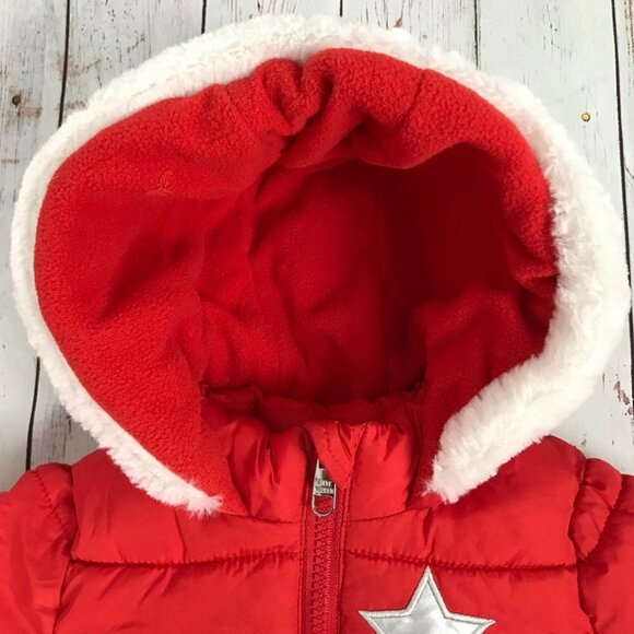 Steve Madden Infant Silver Star Puffer Jacket Red  Size 12 Months - Picture 3 of 7